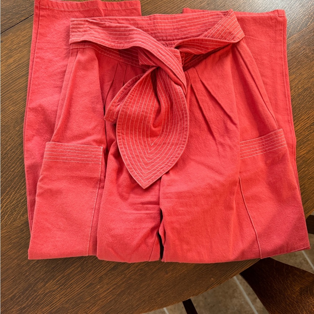 Free People Red Tie-Waist Cargo Pants